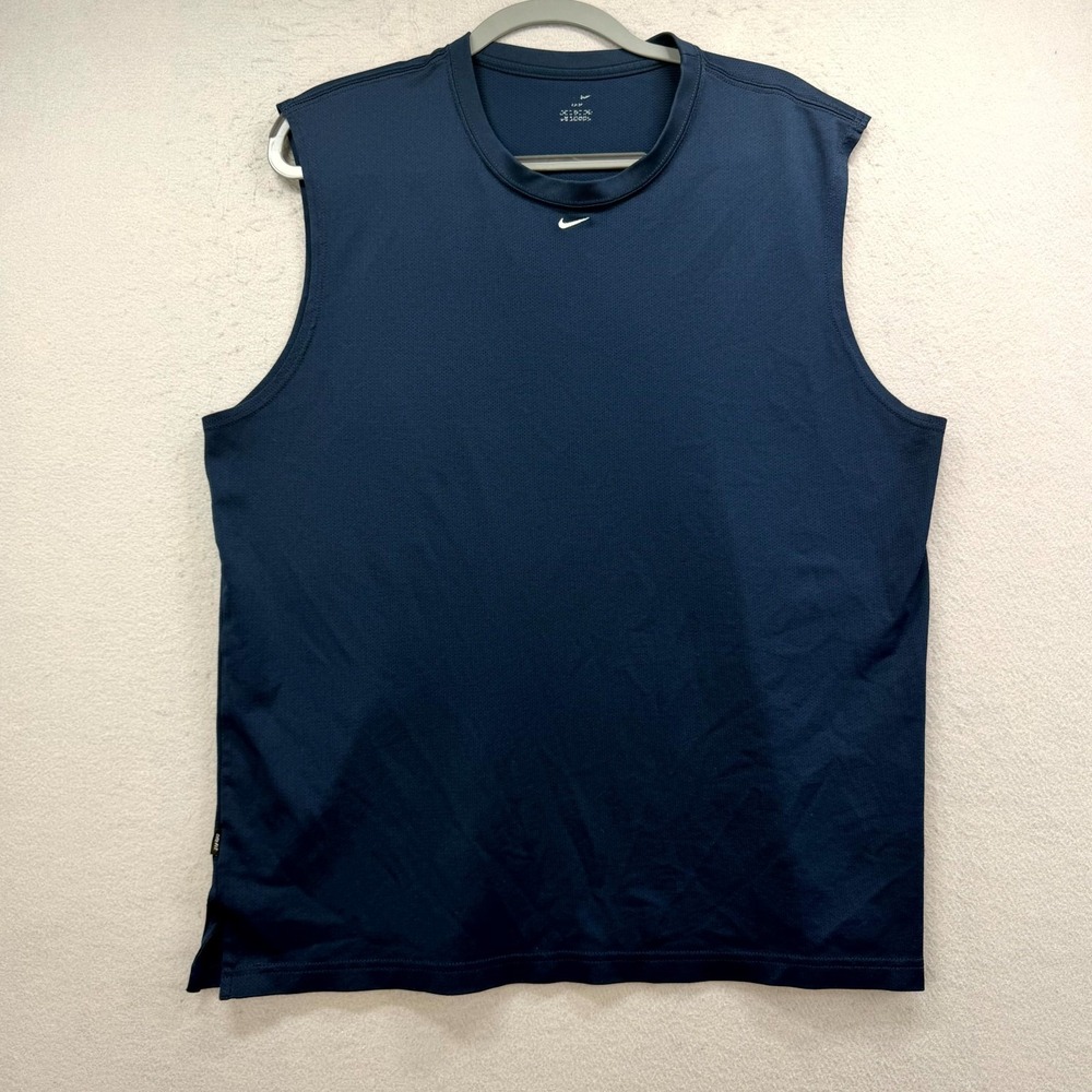 Vintage Nike Dri-Fit Tank Top Men L Navy Center Swoosh Gym Training Athletic Y2K